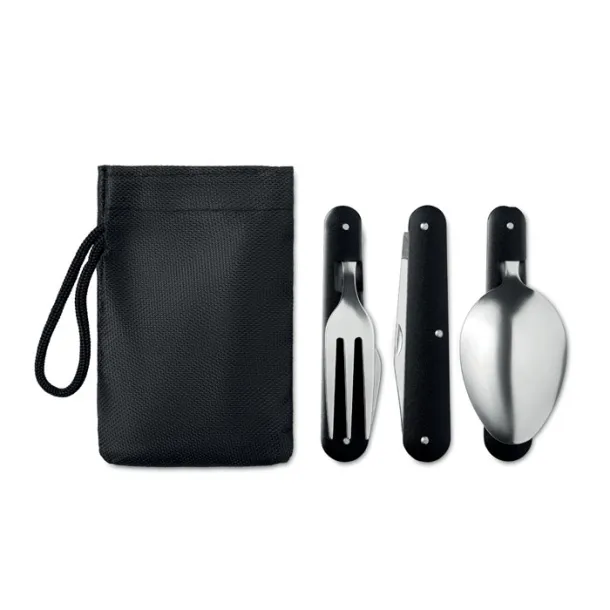 3 SERVICE Camping SS cutlery set Black