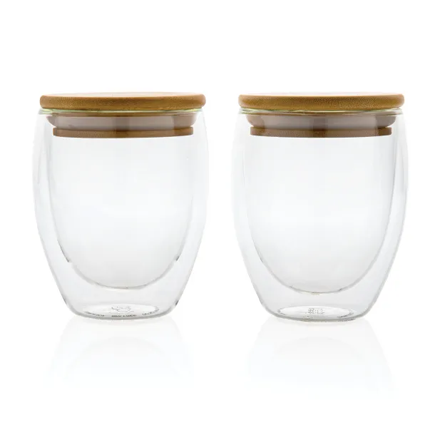  Double wall borosilicate glass with bamboo lid 250ml 2pc set - XD Collection Transparent 