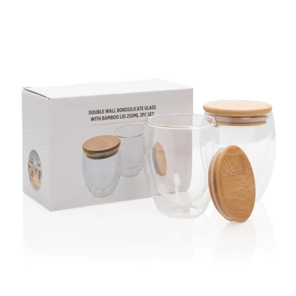  Double wall borosilicate glass with bamboo lid 250ml 2pc set - XD Collection Transparent 