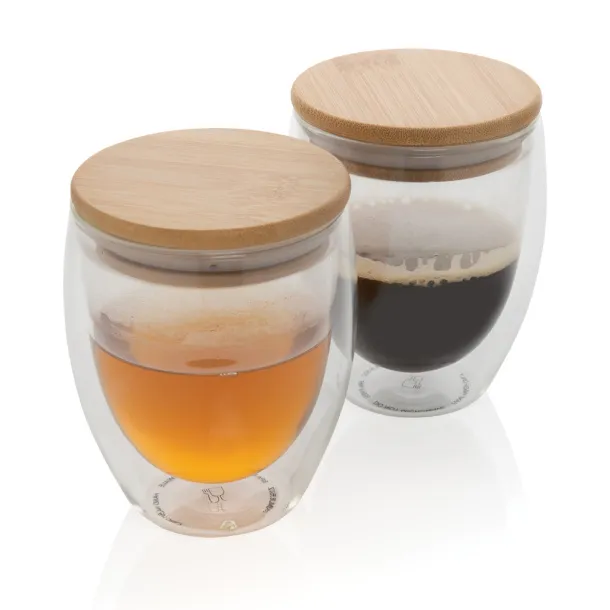  Double wall borosilicate glass with bamboo lid 250ml 2pc set - XD Collection Transparent 