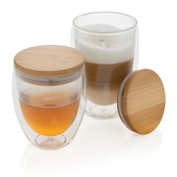  Double wall borosilicate glass with bamboo lid 250ml 2pc set - XD Collection Transparent 