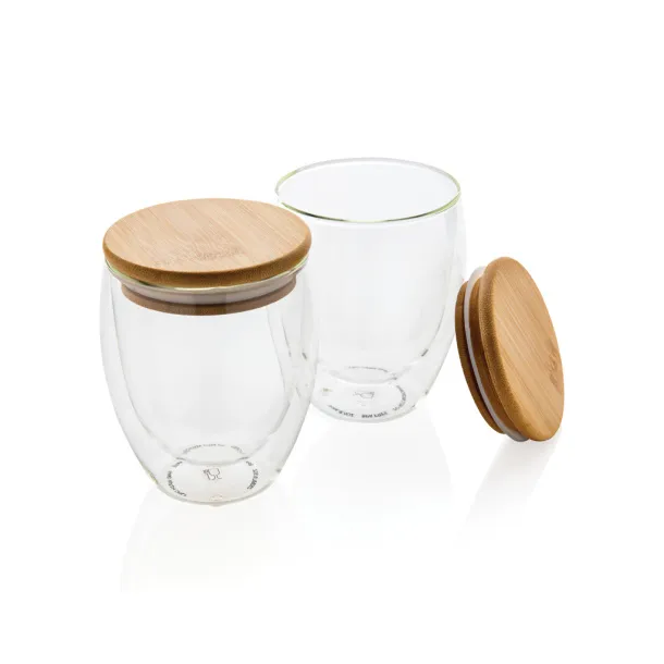  Double wall borosilicate glass with bamboo lid 250ml 2pc set - XD Collection Transparent 