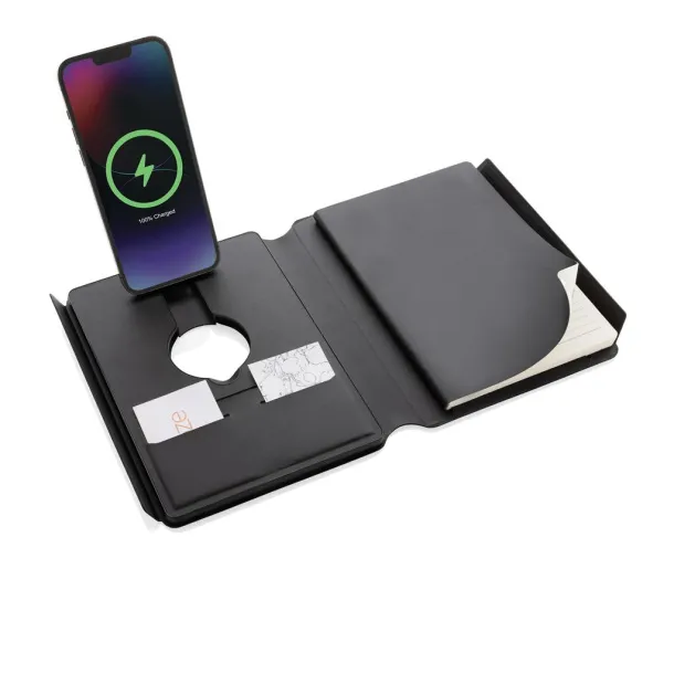  Swiss Peak RCS rePU notebook with 2 in 1 wireless charger - Swiss Peak Black 