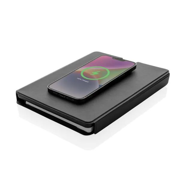  Swiss Peak RCS rePU notebook with 2 in 1 wireless charger - Swiss Peak Black 