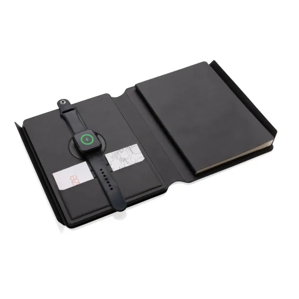  Swiss Peak RCS rePU notebook with 2 in 1 wireless charger - Swiss Peak Black 