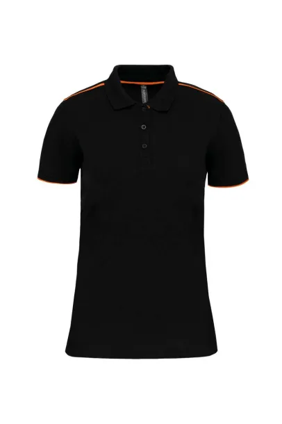  LADIES' SHORT-SLEEVED CONTRASTING DAYTODAY POLO SHIRT - Designed To Work Black Orange