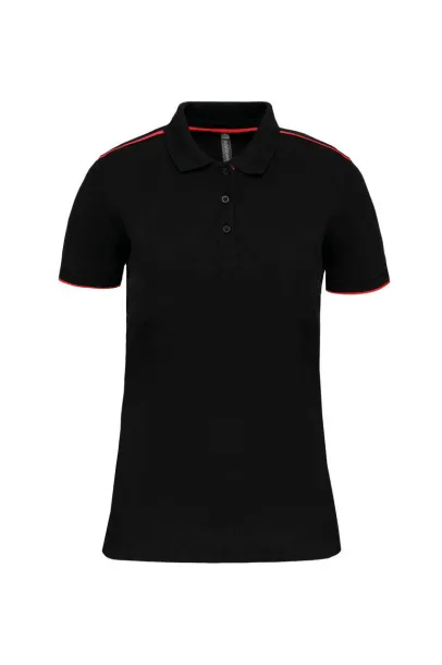  LADIES' SHORT-SLEEVED CONTRASTING DAYTODAY POLO SHIRT - Designed To Work Black Red