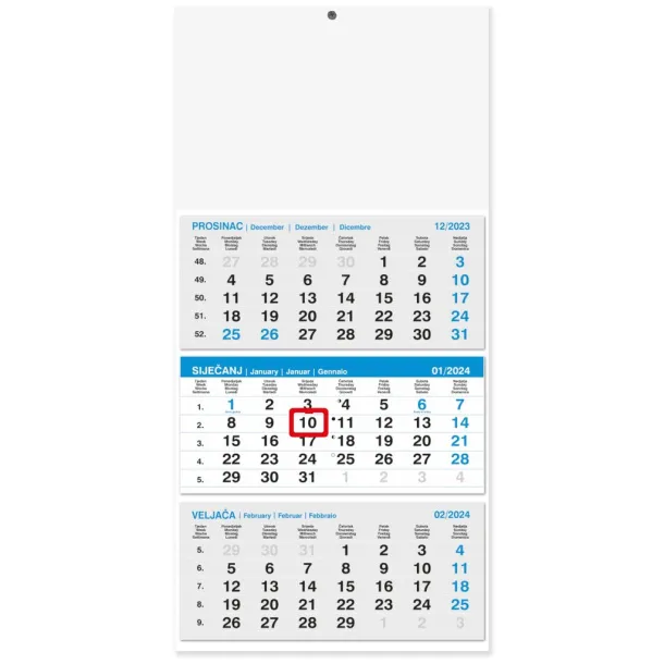  "Business BLUE from 3-part" glued, three part calendar Plava