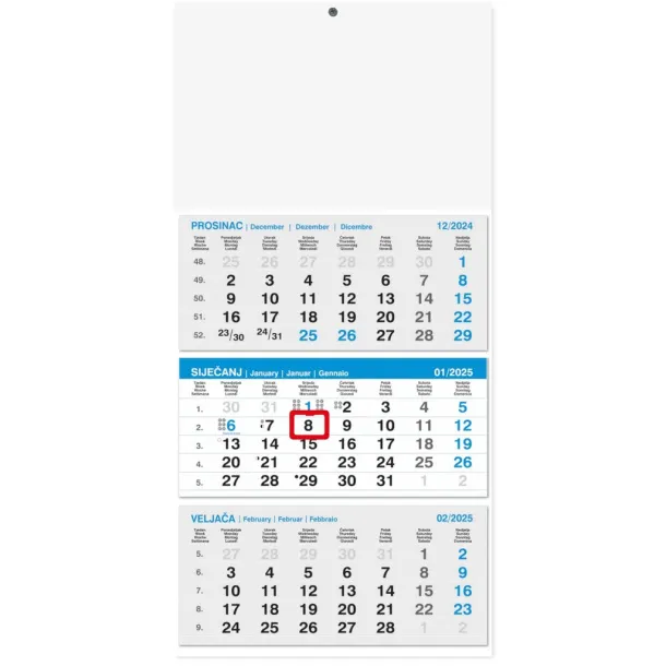  "Business BLUE from 3-part" glued, three part calendar Plava