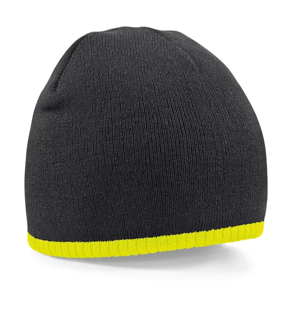  Two-Tone Beanie Knitted Hat - Beechfield Black Fluorescent Yellow