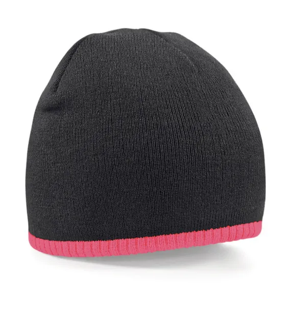  Two-Tone Beanie Knitted Hat - Beechfield Black Fluorescent Pink