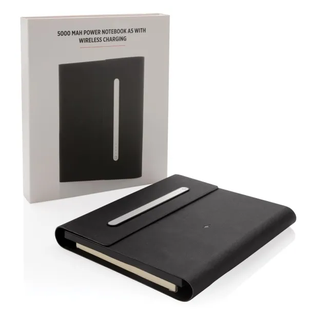  5000 mAh power notebook A5 with wireless charging Black