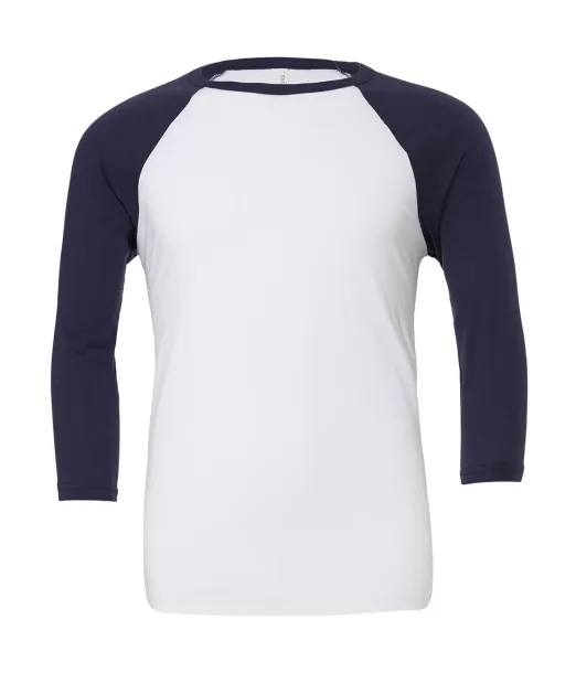  Unisex 3/4 Sleeve Baseball T-Shirt - Bella+Canvas Bijela Navy