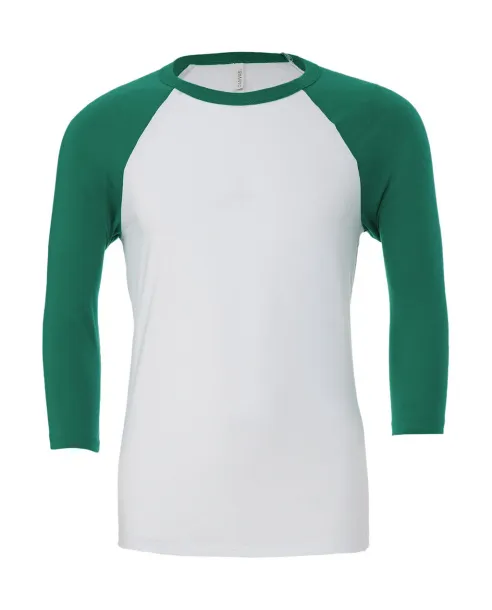  Unisex 3/4 Sleeve Baseball T-Shirt - Bella+Canvas Bijela Kelly Green