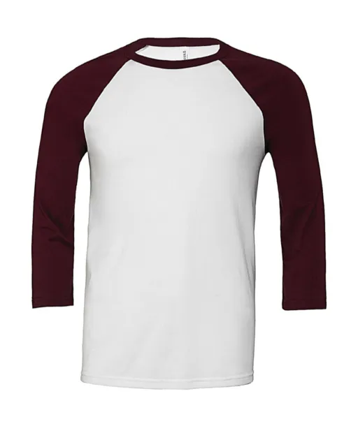  Unisex 3/4 Sleeve Baseball T-Shirt - Bella+Canvas Bijela Maroon