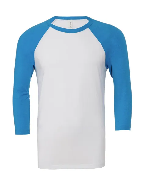  Unisex 3/4 Sleeve Baseball T-Shirt - Bella+Canvas Bijela Neon Blue