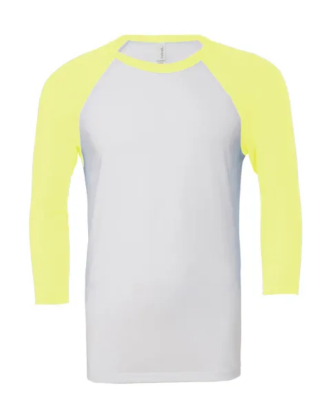  Unisex 3/4 Sleeve Baseball T-Shirt - Bella+Canvas Bijela Neon yellow