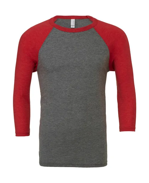  Unisex 3/4 Sleeve Baseball T-Shirt - Bella+Canvas Siva Red Triblend