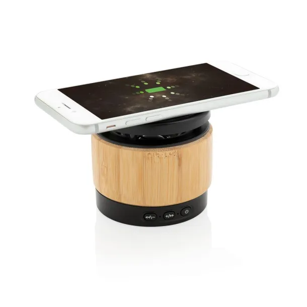  Bamboo wireless charger speaker - XD Collection Brown Black