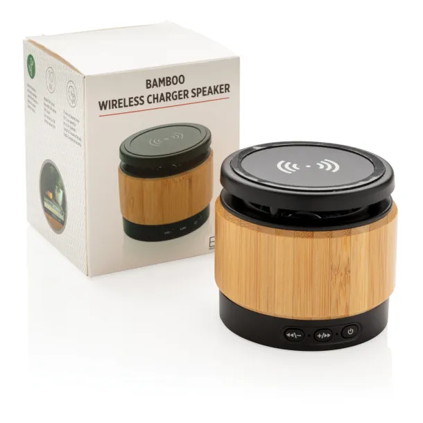  Bamboo wireless charger speaker - XD Collection Brown Black