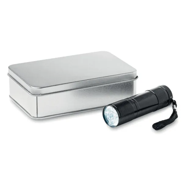 LED PLUS LED torch in tin box Black