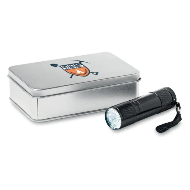 LED PLUS LED torch in tin box Black