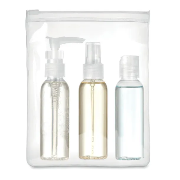 TRAVEL 3 Travel set PE in PEVA pouch Transparent