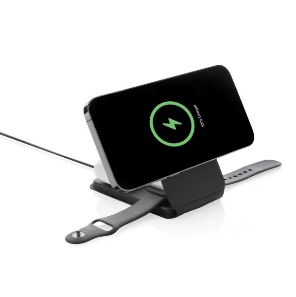  Swiss Peak RCS rPU 15W  3 in 1 magnetic wireless charger - Swiss Peak Black 