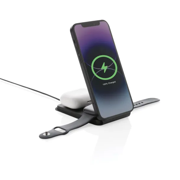  Swiss Peak RCS rPU 15W  3 in 1 magnetic wireless charger - Swiss Peak Black 