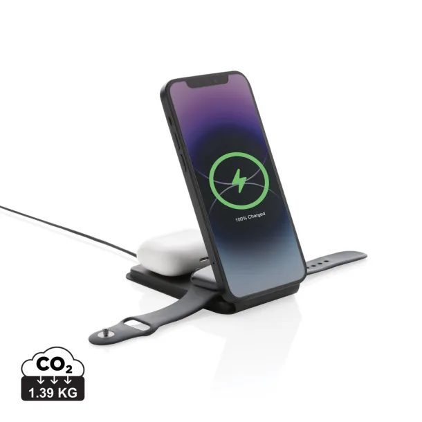  Swiss Peak RCS rPU 15W  3 in 1 magnetic wireless charger - Swiss Peak Black 