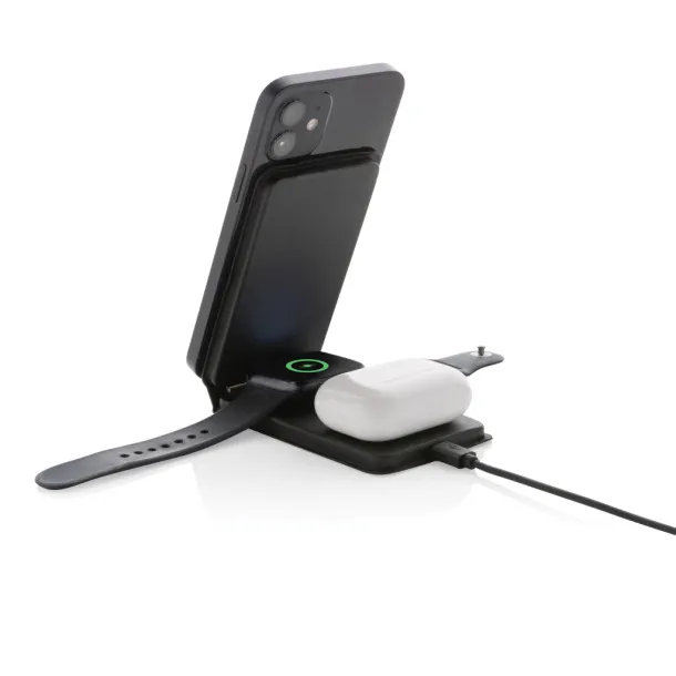  Swiss Peak RCS rPU 15W  3 in 1 magnetic wireless charger - Swiss Peak Black 