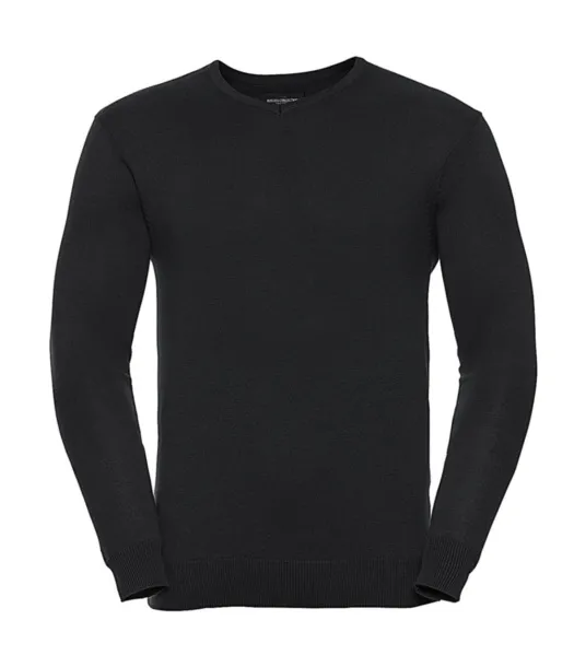  Muški pleteni pulover s V-izrezom, 275 g/m² - Russell Collection Crna