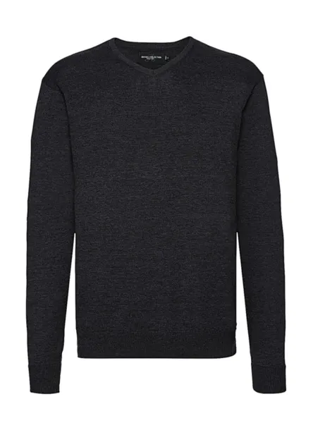  Men's V-Neck Knitted Pullover - Russell Collection Charcoal Marl