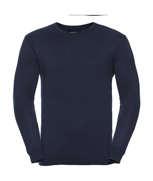  Men's V-Neck Knitted Pullover - Russell Collection French Navy