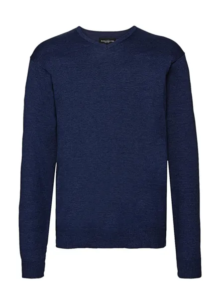  Men's V-Neck Knitted Pullover - Russell Collection Denim Marl