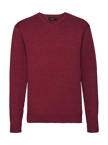  Men's V-Neck Knitted Pullover - Russell Collection Cranberry Marl