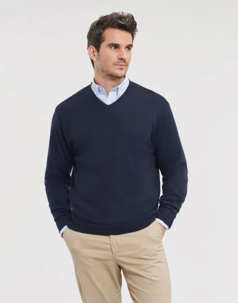  Muški pleteni pulover s V-izrezom, 275 g/m² - Russell Collection