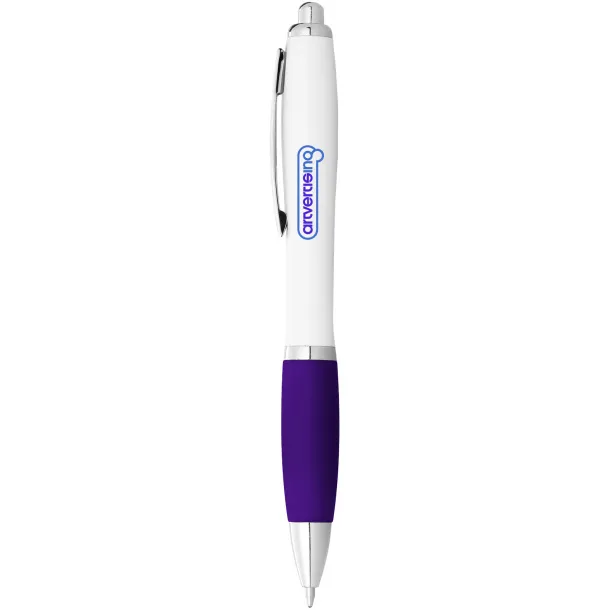 Nash ballpoint pen white barrel and coloured grip - Unbranded White Purple