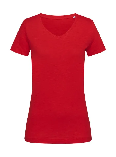  Ženska kratka majica s V-izrezom, 140 g/m² - Stedman Crimson Red