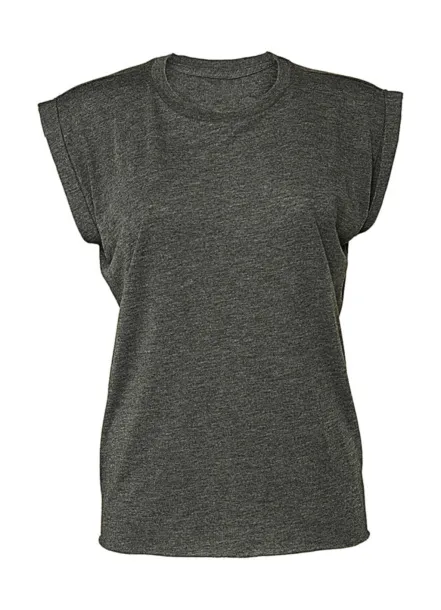  Women's Flowy Muscle Tee Rolled Cuff - Bella+Canvas Dark Grey Heather