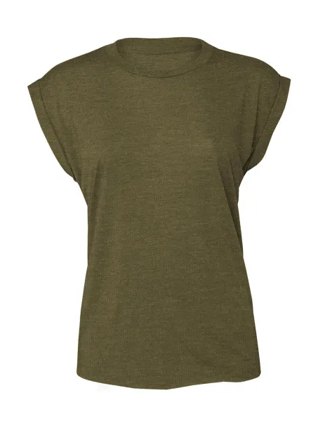  Women's Flowy Muscle Tee Rolled Cuff - Bella+Canvas Heather Olive