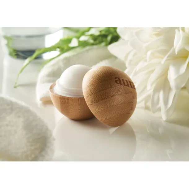 SOFT LUX Lip balm in round bamboo case Wood