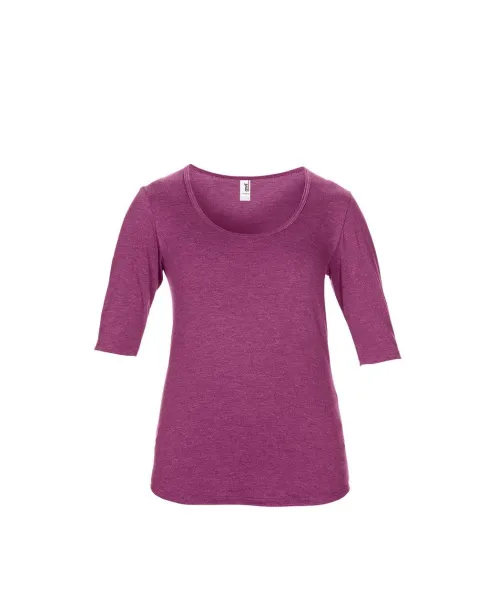  WOMEN’S TRI-BLEND DEEP SCOOP 1/2 SLEEVE TEE - Anvil Heather Raspberry