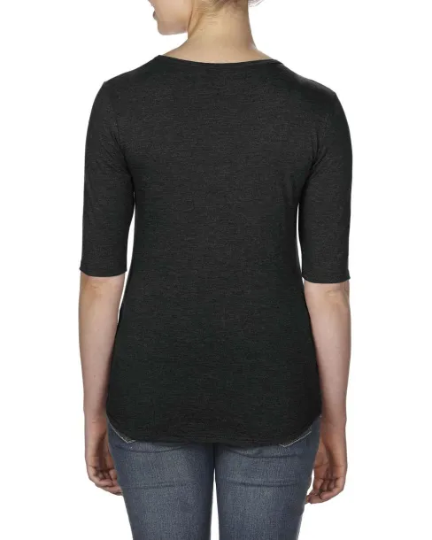  WOMEN’S TRI-BLEND DEEP SCOOP 1/2 SLEEVE TEE - Anvil Black