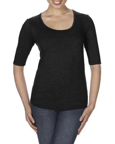  WOMEN’S TRI-BLEND DEEP SCOOP 1/2 SLEEVE TEE - Anvil Black