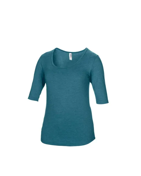  WOMEN’S TRI-BLEND DEEP SCOOP 1/2 SLEEVE TEE - Anvil Heather Galapagos Blue