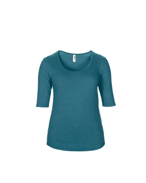  WOMEN’S TRI-BLEND DEEP SCOOP 1/2 SLEEVE TEE - Anvil Heather Galapagos Blue