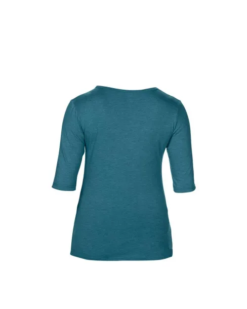  WOMEN’S TRI-BLEND DEEP SCOOP 1/2 SLEEVE TEE - Anvil Heather Galapagos Blue