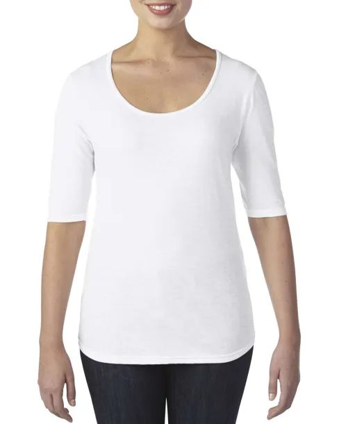  WOMEN’S TRI-BLEND DEEP SCOOP 1/2 SLEEVE TEE - Anvil White