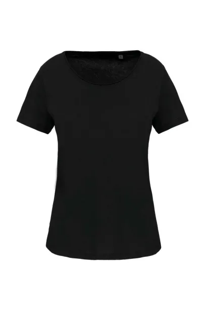  LADIES' SHORT-SLEEVED ORGANIC T-SHIRT WITH RAW EDGE NECKLINE - 110 g/m² - Kariban Black